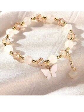 Butterfly Bead Bracelet Minimalist Dangle Charm Stretchy Stylish Trendy Pretty